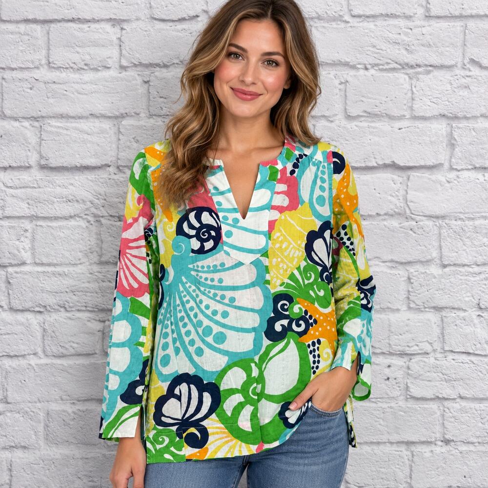 Lilly Pulitzer Thandie Tunic Top Chiquita Bonita Seashell Print Size M Cotton